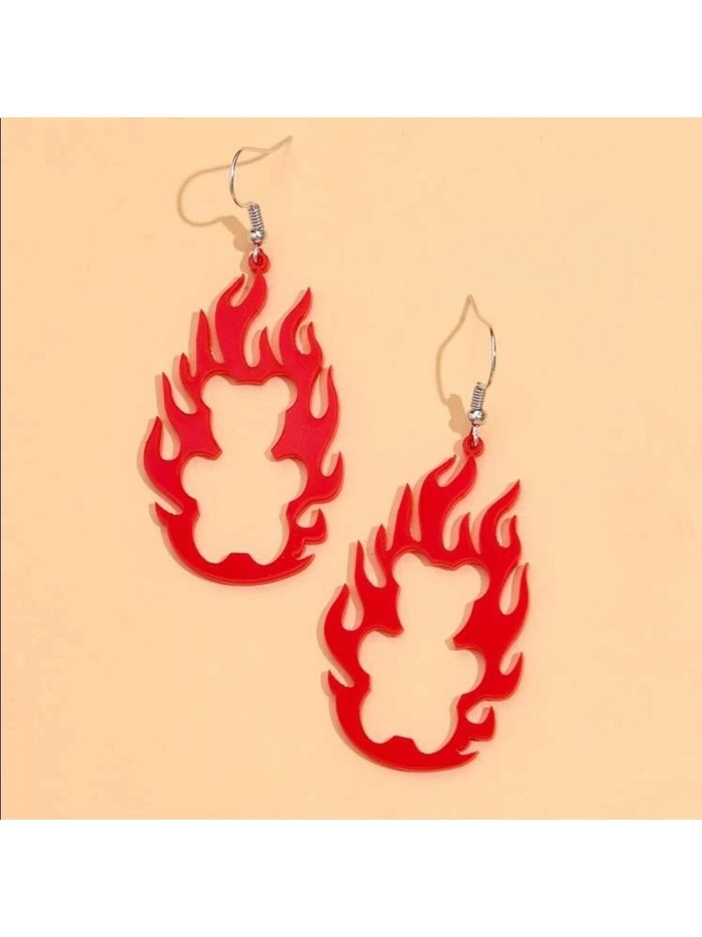 Bear on fire punk hanging drop earrings